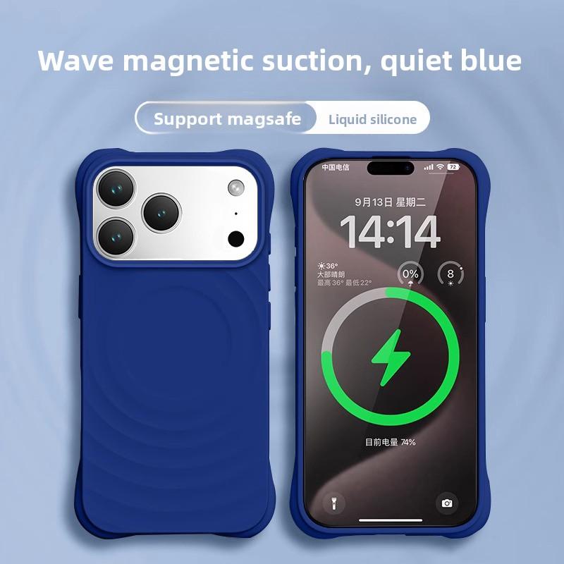 Высококачественный чехол однотонный для IPhone 17 16 15 14 13 Air Pro Max Для Magsafe Жидкий силикон Волнообразный рисунок Защита от царапин