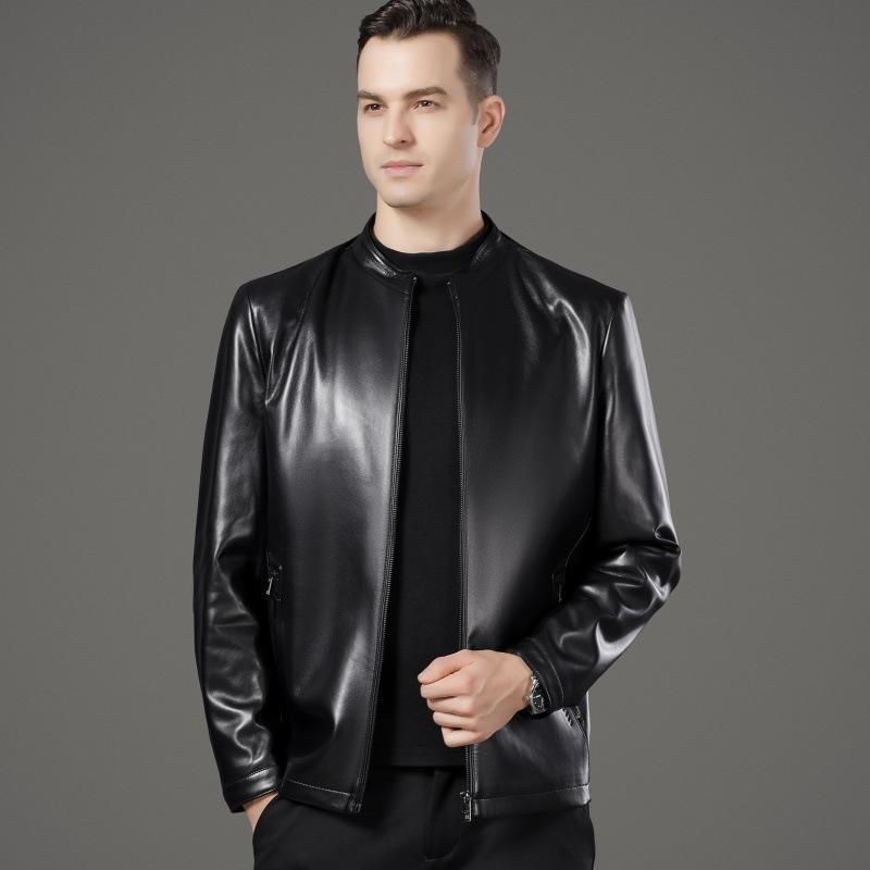 Кожаная куртка мужская из овчины осенне-зимняя воротник-стойка кожаная куртка папы среднего возраста плюс бархатное теплое пальто