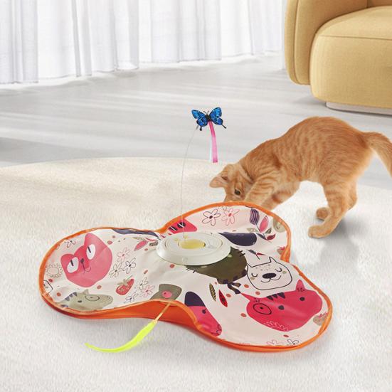 3-in-1 Hide And Seek Cat Toy Interactive Automatic Play Toy with Butterfly Wand And Moving Concealed Feather Kitten Exercise Hunting Game for Indoor