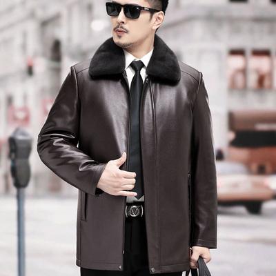 Утолщенная куртка из натуральной кожи для мужчин, подкладка из золотистой норки, куртка Nikon для мужчин среднего возраста, свободная куртка из овчины