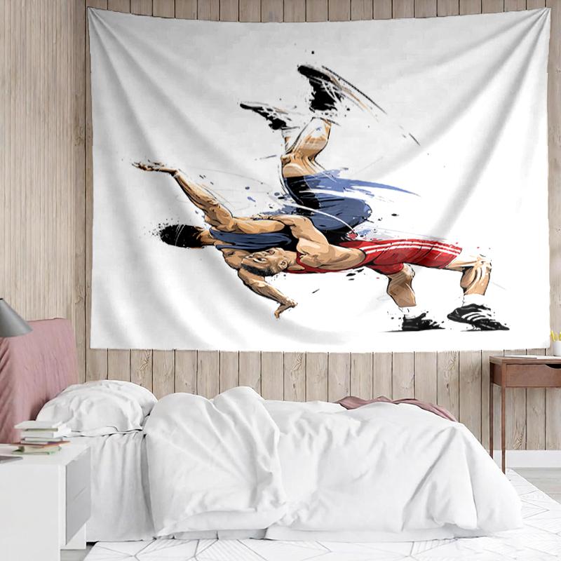 wrestling Print Tapestry, Backdrop, Easy Setup, Ideal for Bedroom, Office & Living Room, with Aesthetic Wall Hanging Decor.