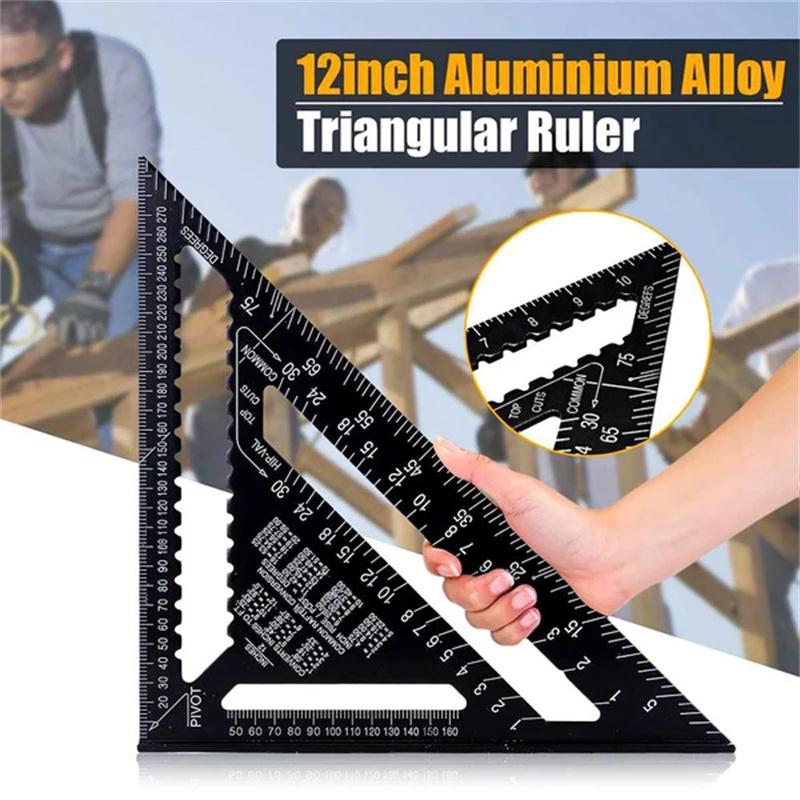 7'' /12" Triangle Ruler Carpenter Measuring Layout Tool Metric Alloy Metal Triangle Ruler Protractor for Woodworking Tools