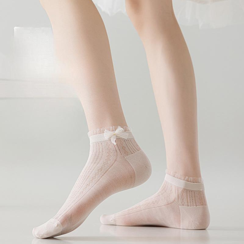 Носки в балетном стиле для женщин на лето, тонкие сетчатые дышащие короткие носки, милые кружевные носки-принцессы без косточек