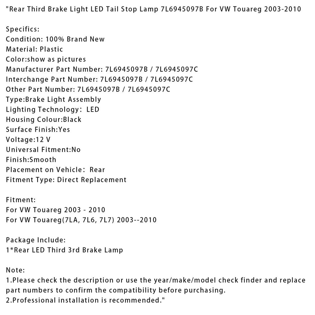 Rear Third Brake Light LED Tail Stop Lamp 7L6945097B For VW Touareg 2003-2010