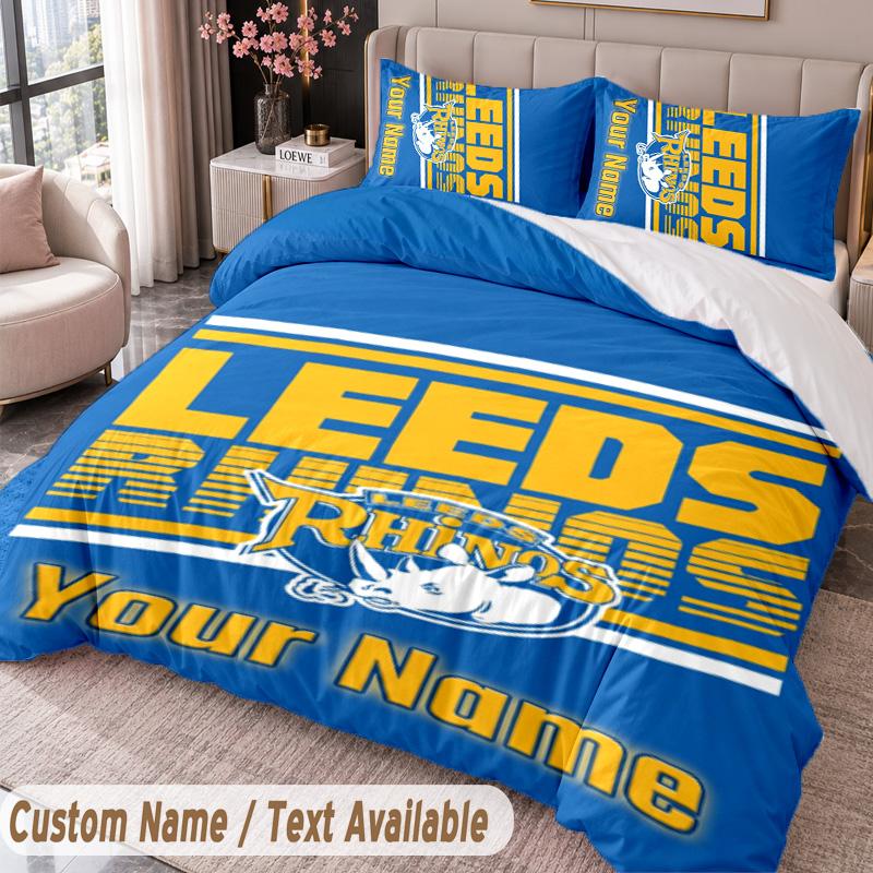 Leeds Rhinos Printed Bedding Set Custom Name Text 1 Duvet Cover 2 Pillowcases For Bedroom