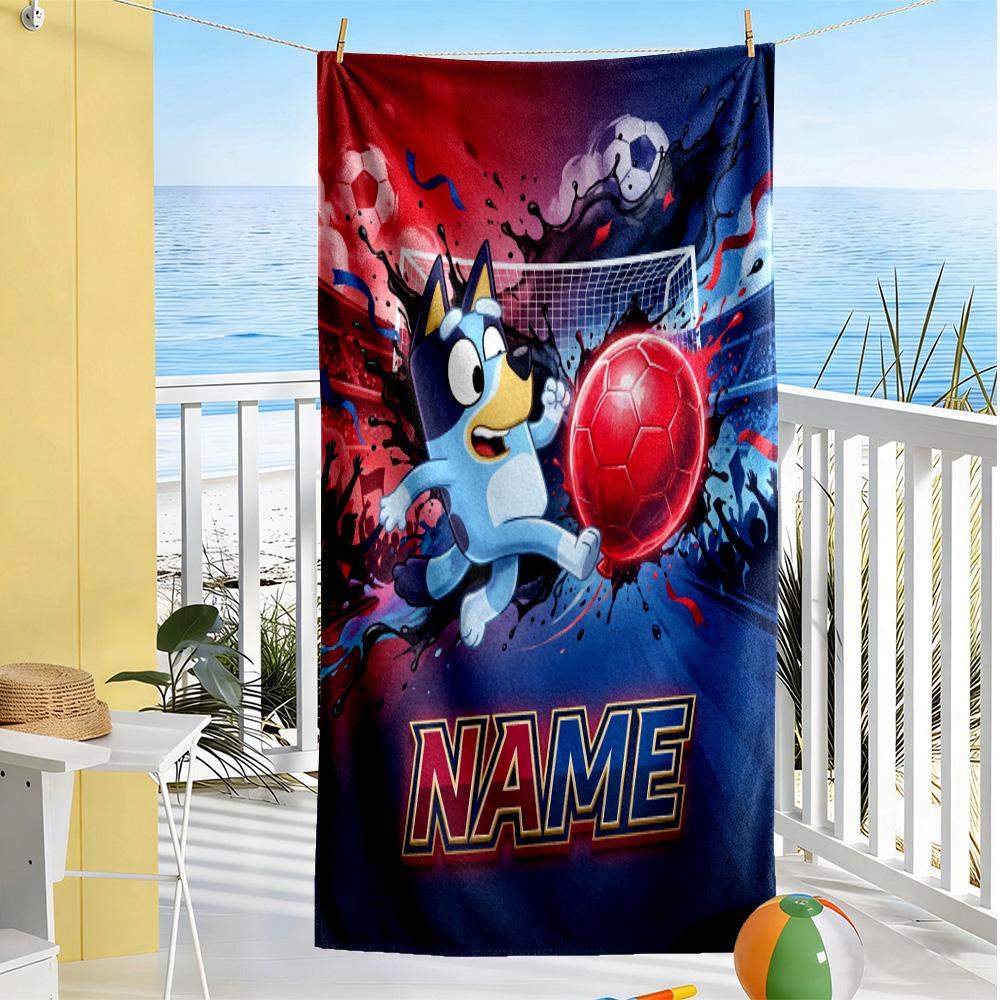 Soccer Fun Bluey Customize Text Beach Towel Soft Durable Quick-Dry Portable for SwimmingBeachCamping Travel Beach AccessoriesGym