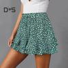 Женские шорты с высокой талией, мини-юбка с оборками, эластичный пояс на шнурке, струящиеся летние шорты из шифона в стиле бохо с цветочным принтом