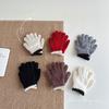 Winter Solid Color Cute Children's Knitted Gloves Korean Version Contrasting Color Warm Finger Sleeves Woolen Five Finger Gloves