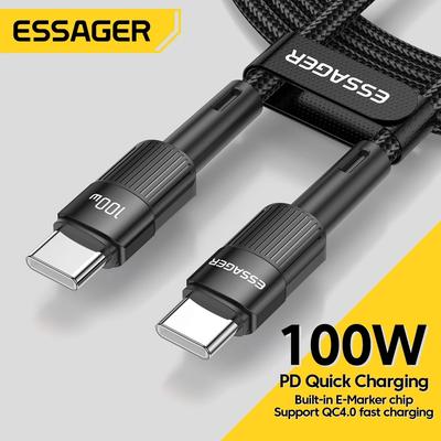 Essager Кабель USB Type C к USB C, 100 Вт, USB-C PD, провод для быстрой зарядки, зарядное устройство для Macbook, Samsung, Xiaomi, кабель USB C Type-C