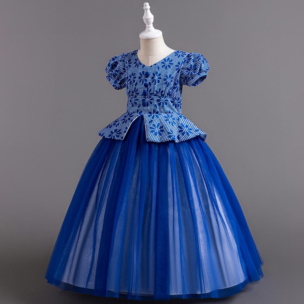 Children's Princess Dresses Thousand Birdie Patchwork Mesh Puffy Long Bubble Sleeve Girls' Stage Performance Dresses Girl's Favourite Dress