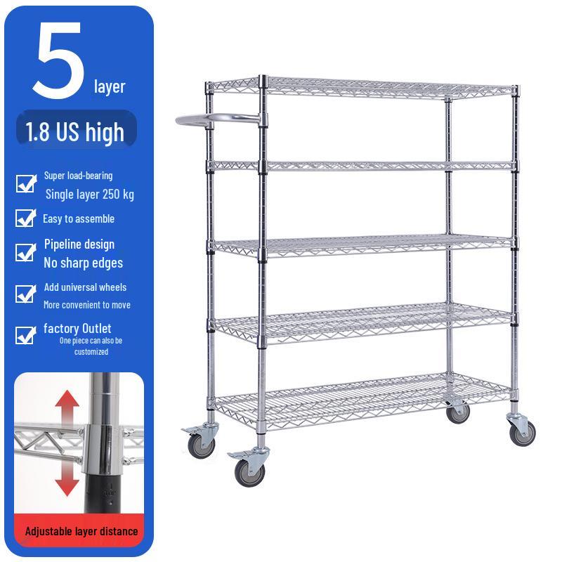 Chrome Wire Mesh Multi-layer Storage Rack - Stainless Steel Shelving for Household and Warehouse.