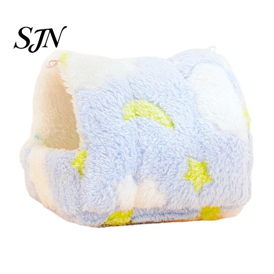 Washable Hamster Habitat Winter Plush Bed, Cozy Hanging Hammock, Warm Hideout Cave Cartoon Print Small Pet Animals Cage Accessory for Sugar