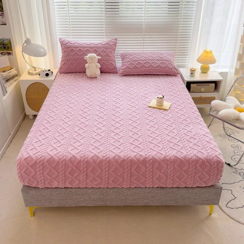 Winter Warm Fitted Sheet Milk Velvet Bed Cover Solid Color Thickened Mattress Protector for Bedroom Living Room Mattress Cover
