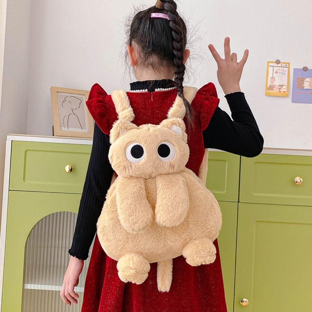 Рюкзак мультяшный большой вместимости, сумка плюшевая с забавным котом с большими глазами, плюшевая сумка через плечо с котом для девочки