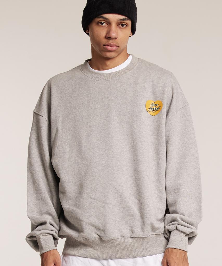 CREAM SODA LAB Human Highlight Sweatshirt Small Heart Gray Yellow