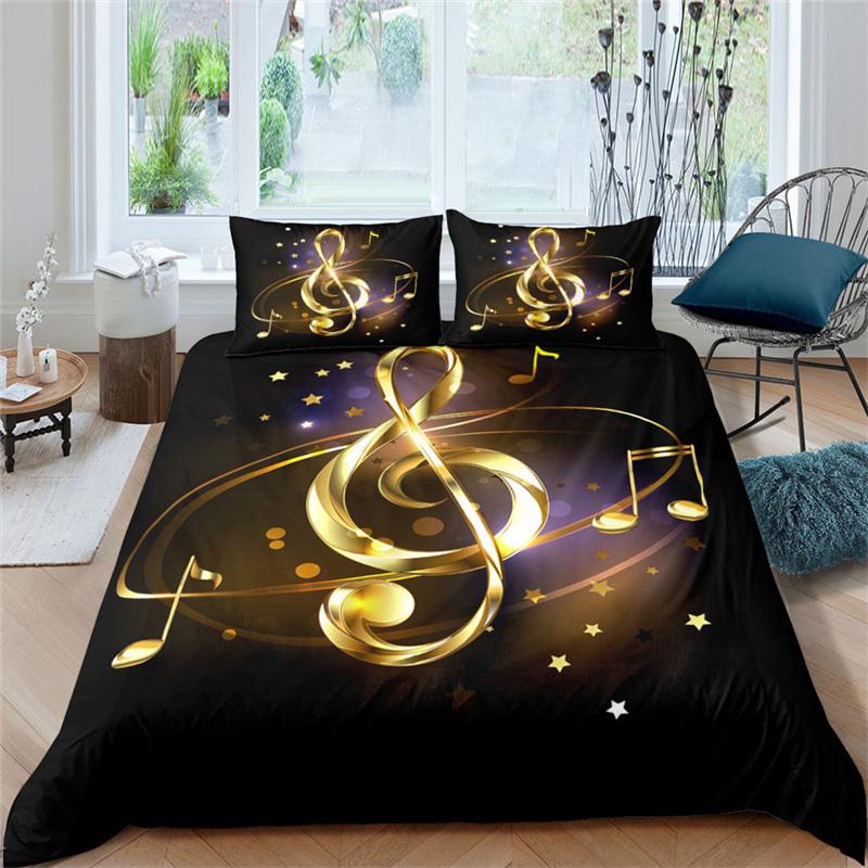 Colorful Music Note Duvet Cover Set King Queen Size Treble Clef Bedding Set Polyester Melody Music Creative Rhythmic Quilt Cover