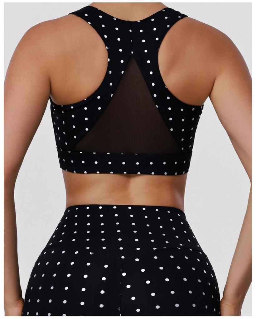 Спортивный бюстгальтер для йоги в горошек с перекрещенной спинкой, с сеткой, с мягкими чашечками, ударопрочный, для фитнеса