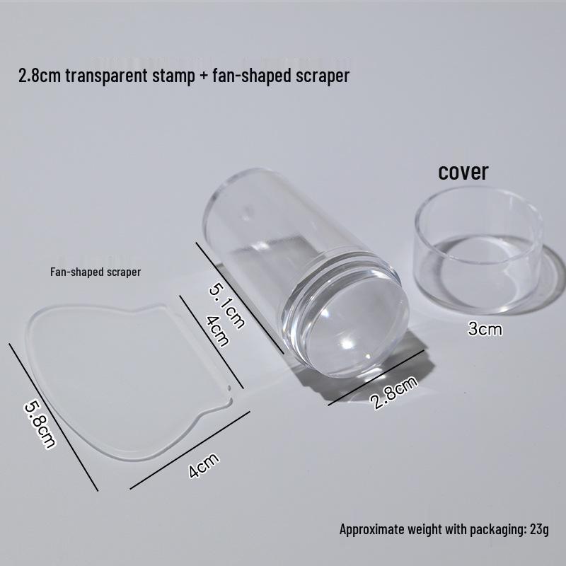 Transparent Silicone Nail Art Stamp with Lid and Large Scraper – 2.8cm French Nail Printing Tool Set