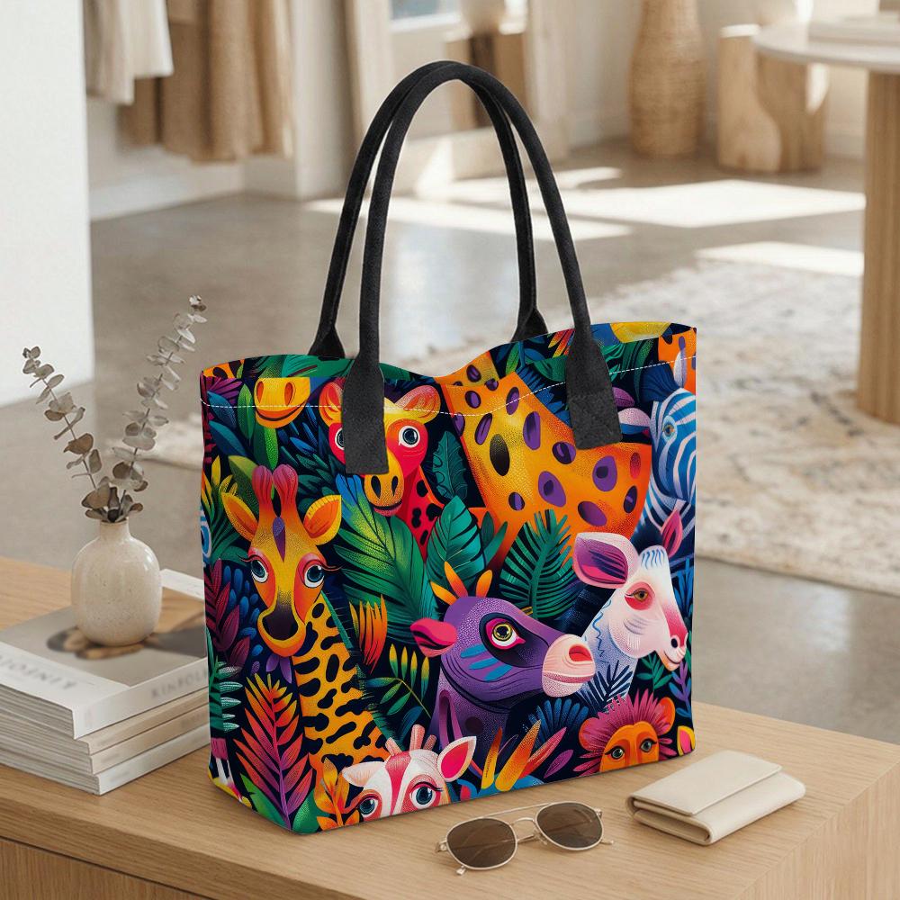 Colorful Animal Print Tote Bag Stylish Large Capacity Casual Daily Shoulder Handbag for Outdoor Shopping