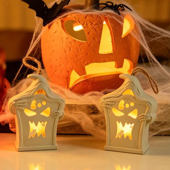 Indoor Festival Accents Halloween Light Up Tombstone Ornaments, Spooky Small Hanging Graveyard Decoration with Durable Plastic Decor LED for