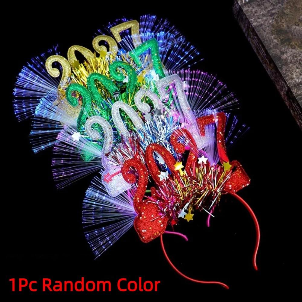 Glitter 2027 New Year Headband Optic Fiber Light Up Christmas Hair Hoop Masquerade Party