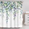 Grey eucalyptus leaves shower curtain bathroom decor vintage botanical watercolor flowers garden plants natural grey art