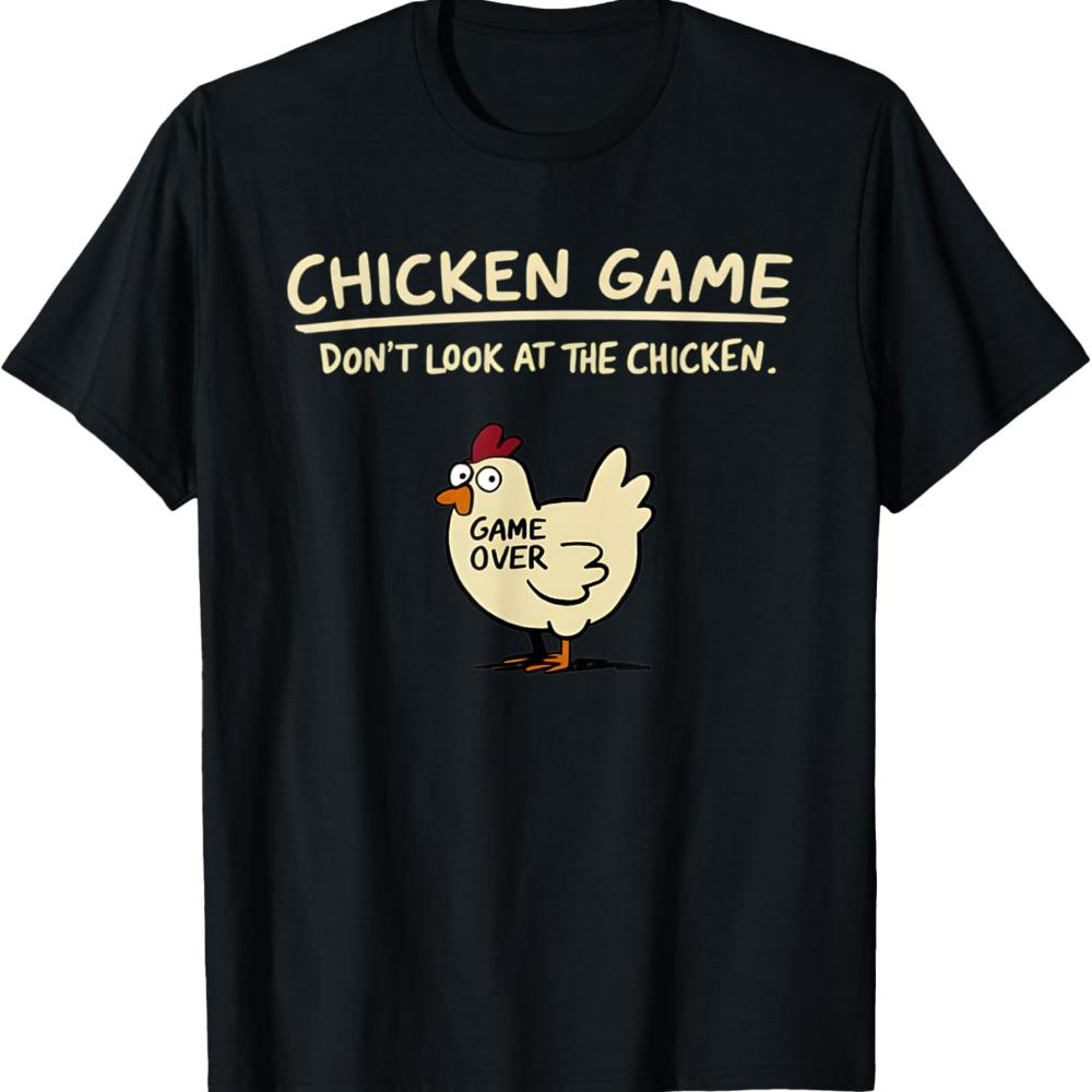 Chicken Game Don't Look At The Chicken Pattern Print T-Shirt Men Casual Daily Outdoor Round Neck Short Sleeve T Shirt Mens Top