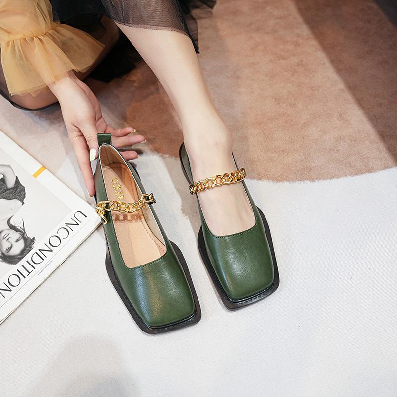 Мода 2024 весна и осень женская уличная обувь женские повседневные лоферы британский стиль металлическая цепочка дизайн банкет и офис 41-43
