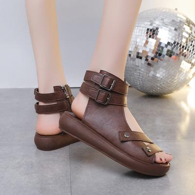 2025 лето новые римские туфли женские на высоком каблуке модные женские туфли высокие мягкая кожа танкетка крутые ботинки платформа сандалии женские