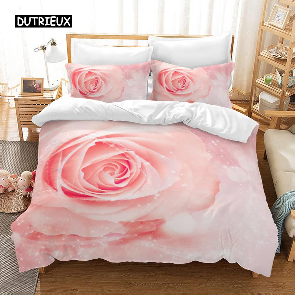 Комплект постельного белья с изображением розы, двуспальная кровать размера Queen, комплект постельного белья из микрофибры на День святого Валентина, повседневный комплект постельного белья из полиэстера на День матери