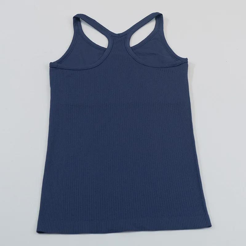 Женский бесшовный трикотажный жилет для йоги в рубчик с I-образной спинкой — облегающий, высокоэластичный спортивный костюм