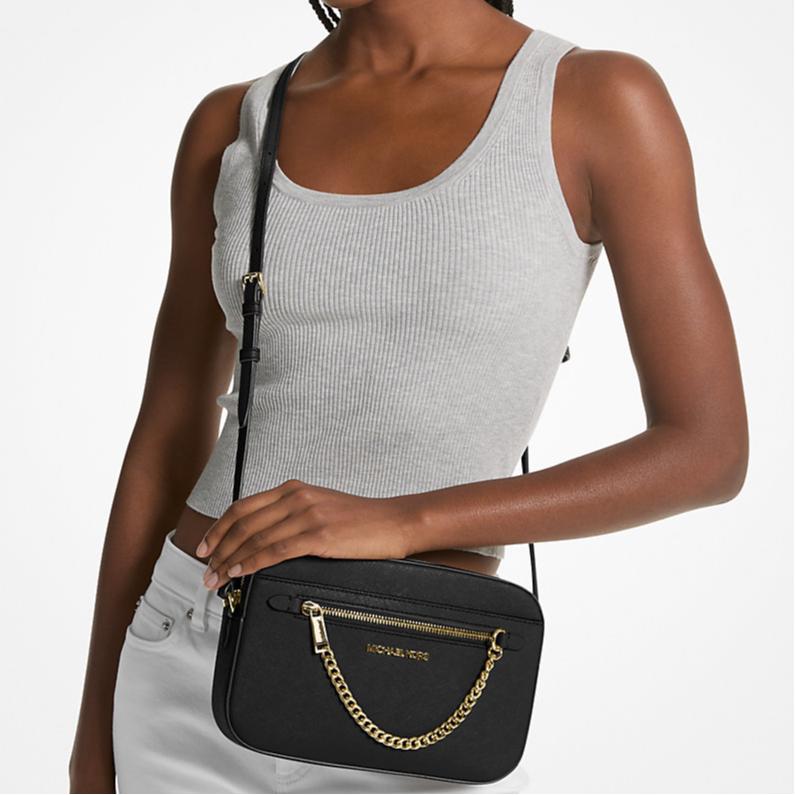 Michael Kors MK Jet Set Chain Zip Однотонная с логотипом Кожаная сумка-мессенджер для поездок Женская сумка на плечо Черная 35S1GTTC7L-BLACK