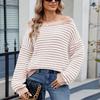 Women's Fashionable Striped Contrasting Temperament One Neck Knitted Sweater Top
