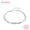 Lindon Women Zircon 925 Sterling Silver Jewelry Geometric Bead Chain Link Bracelet Fashion Fine Wedding Gift for Girlfriend