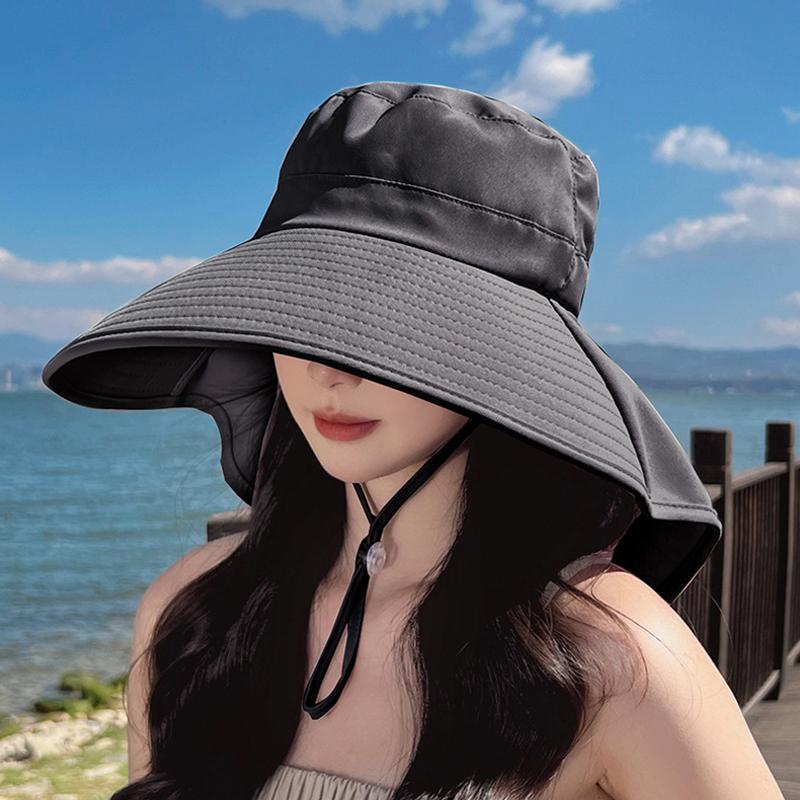 Summer Women Bucket Hat With Shawl Lightweight Breathable Face Neck Protection Sun Hat Beach Cap Design Travel