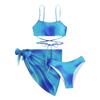 Tie Dye Halter Bikini Female Swimsuit Women Swimwear 3 Pieces Bikini Set with Sarong Bather Bathing Suit Swim