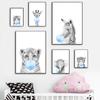 Cartoon Giraffe Elephant Lion Zebra Blue Balloon Canvas Painting  Poster Kindergarten Baby Room Children's Room Wall Art Decor No Frame