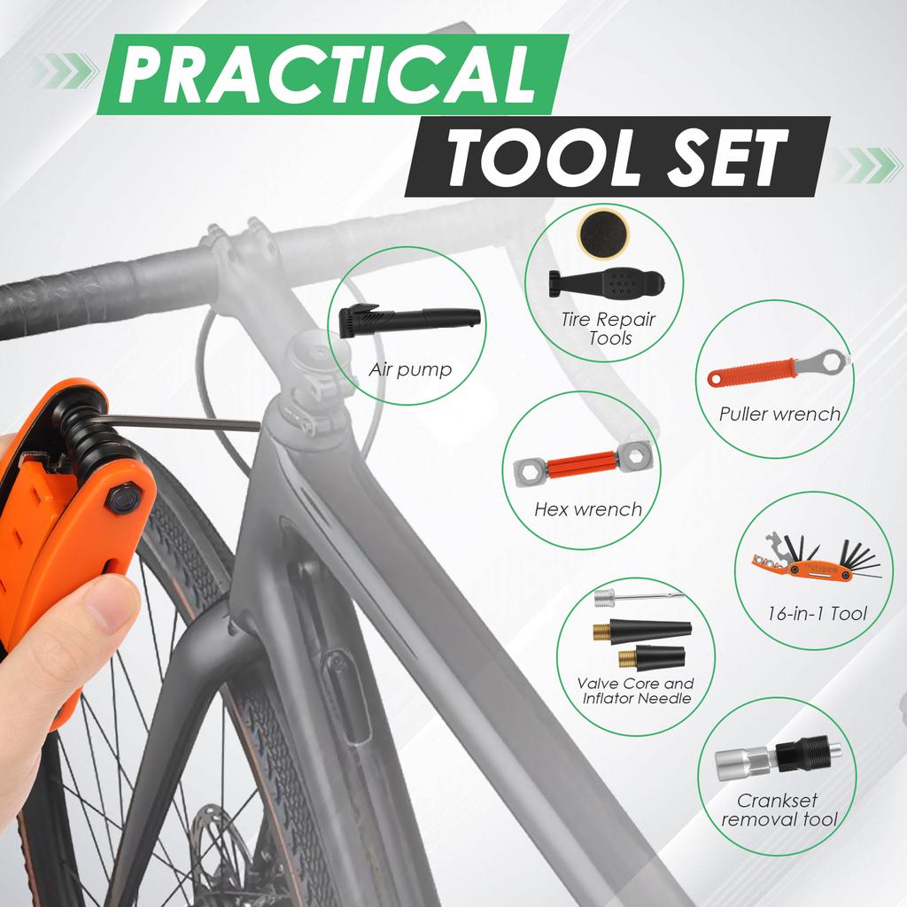 Набор инструментов для ремонта велосипеда, Велосипедные аксессуары, Набор мультиинструментов с насосом, Заплатки для шин, Портативный набор инструментов для автоматического ремонта шин горного и шоссейного велосипеда