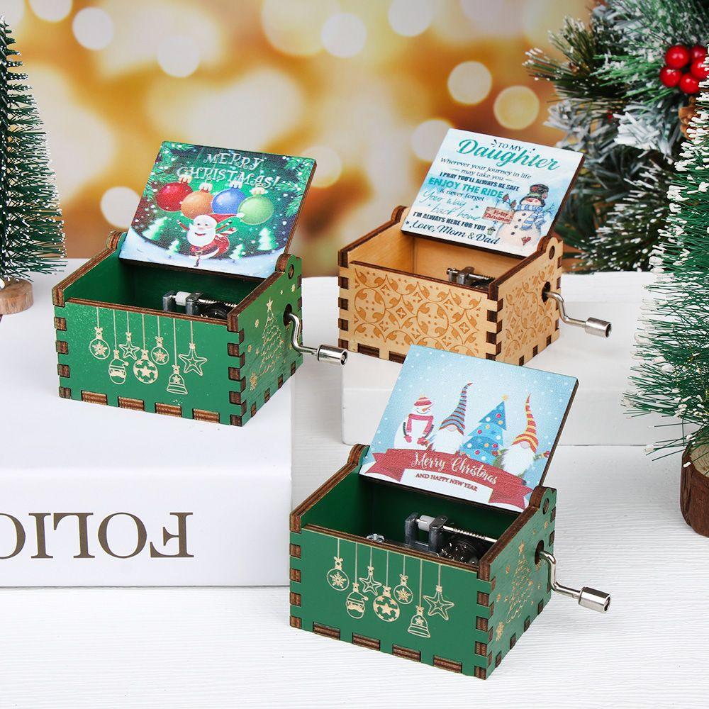 Gifts Wooden New Year Musical Boxes Music Box Merry Christmas Hand Crank