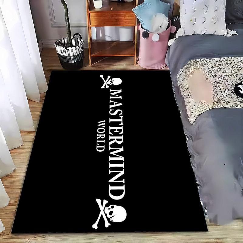 Black Skull and Text Design Carpet suitable as a non-slip mat for the living room or bedroom sofa