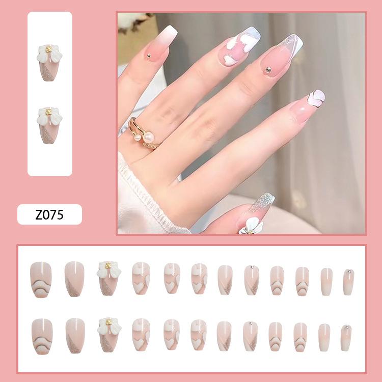 24 шт. искусственные ногти телесного цвета с градиентом для ногтей, стразы, инкрустированные клеем, съемные длинные абзацы, модные маникюрные кончики ногтей