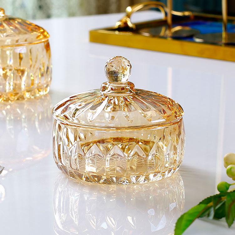 French Luxury Crystal Glass Candy Bowl: Exquisite Transparent Sugar or Jewelry Storage Jar