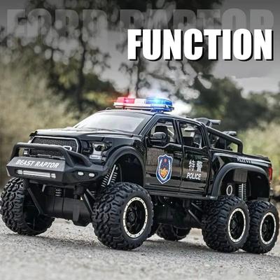 Новый 1:28 Ford F150 Полицейская машина Пикап Моделирование Литой металлический автомобиль Модель внедорожника Big Foot Truck со звуком и светом Инерционный двигатель для мальчиков Игрушка