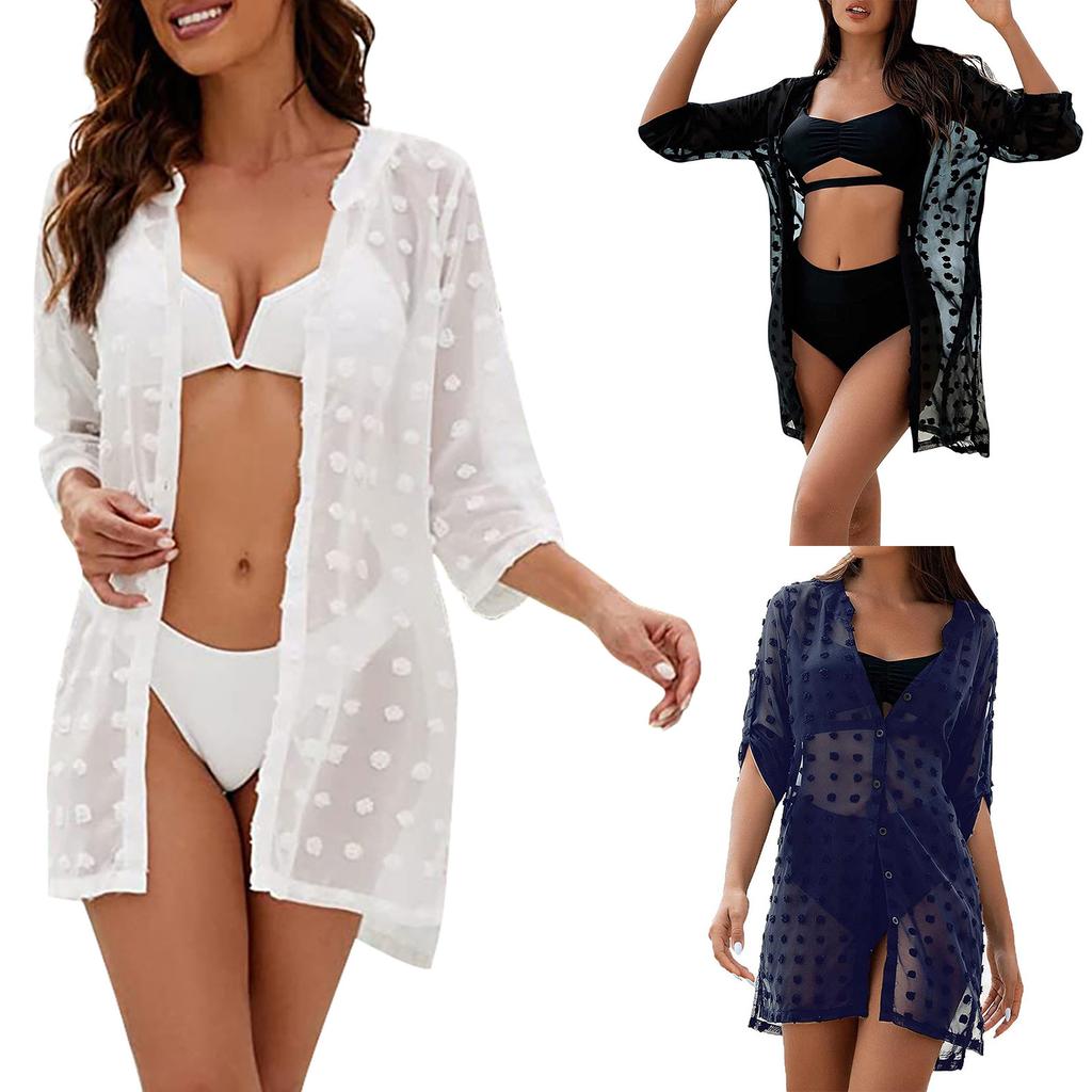 Women's Fashion Sheer V-Neck Beach Cover-Up Swimsuit Sun Shirt
