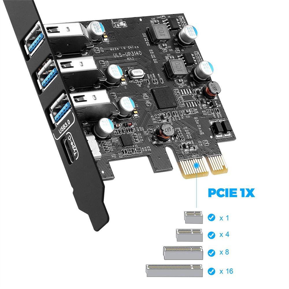 Карта расширения PCIe - USB 3.0 5 Гбит/с с 3 портами USB A и 1 портом Type C для корпуса 2U