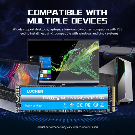 Yousheng PCIe 4.0 M.2 NVMe TLC SSD 64/128/256 ГБ Максимальная скорость чтения 7300 МБ/с Максимальная скорость записи 6800 МБ/с ИИ-вычисления Игры Рабочие станции для тяжелых нагрузок Внутренний твердотельный