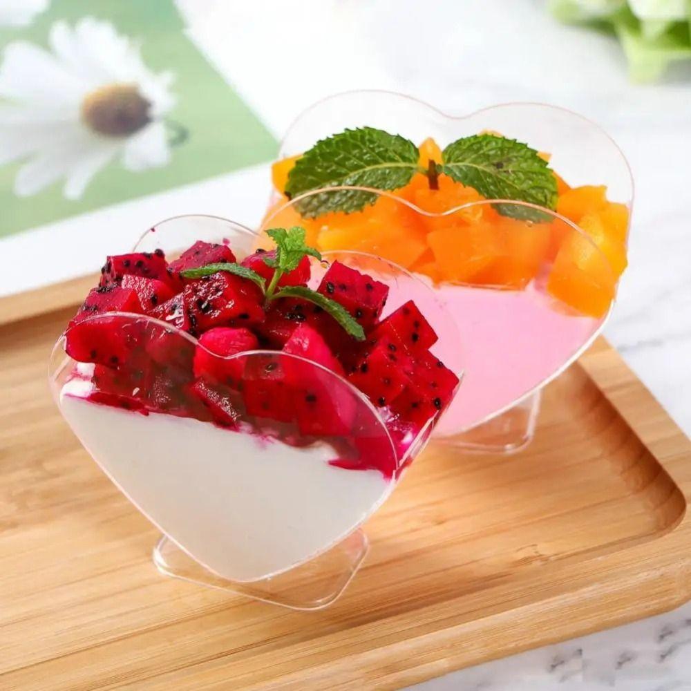 10Pcs Mini Mousse Cup Disposable Tiramisu Cup Heart Shaped Dessert Cup  Party Buffet
