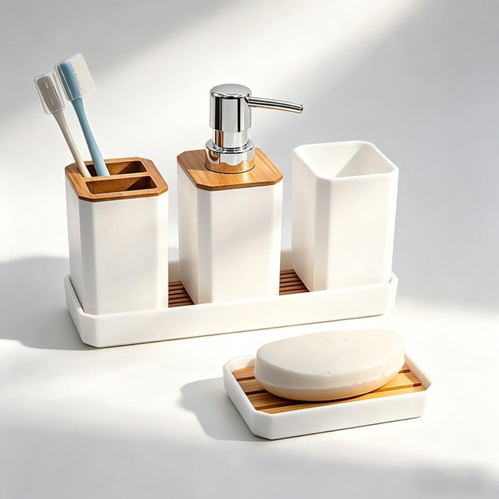 5pcs/set Toothbrush Holder 5pcs Bathroom Accessory Set Non Slip Bathroom Organizer Set for Hotel