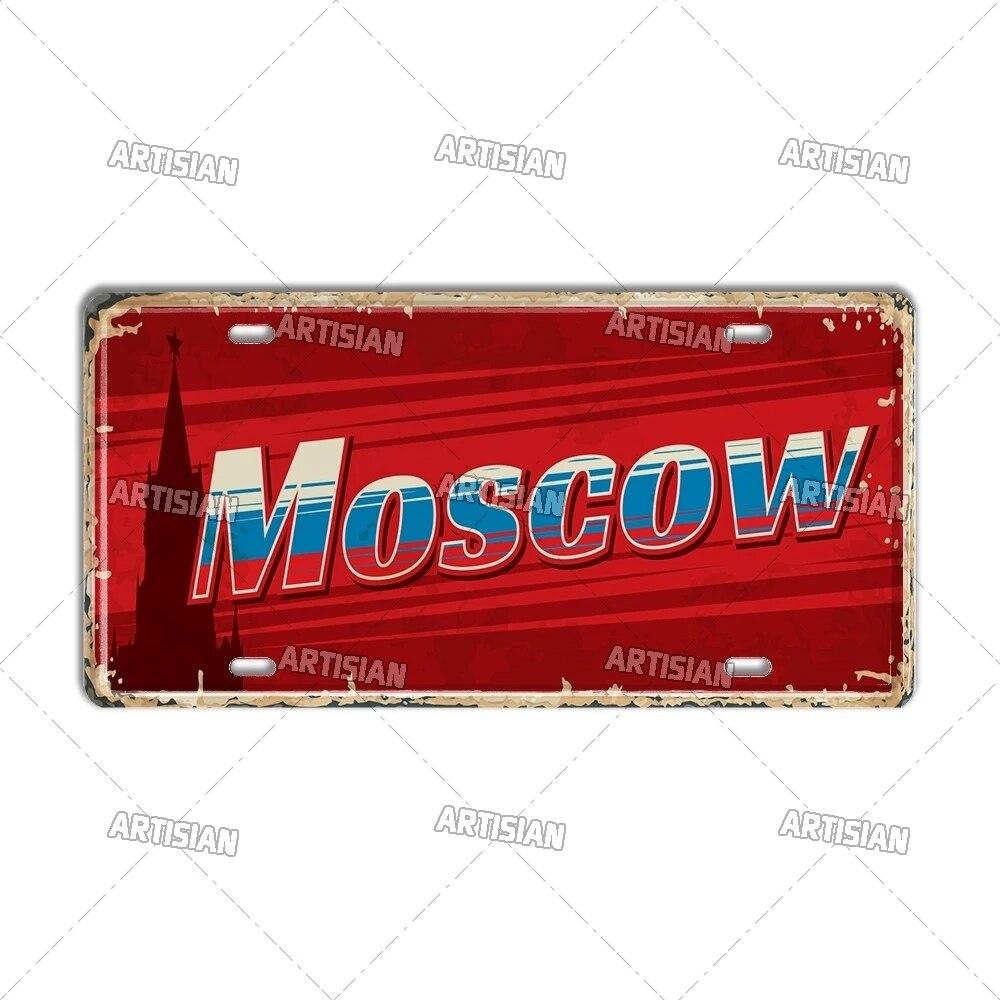 Artisian CZECH MINSK MOSCOW Ctiy Russia Travel Metal Sign Landmark Tin Plaque License Plate Car Plate Wall Decor Garage Bar