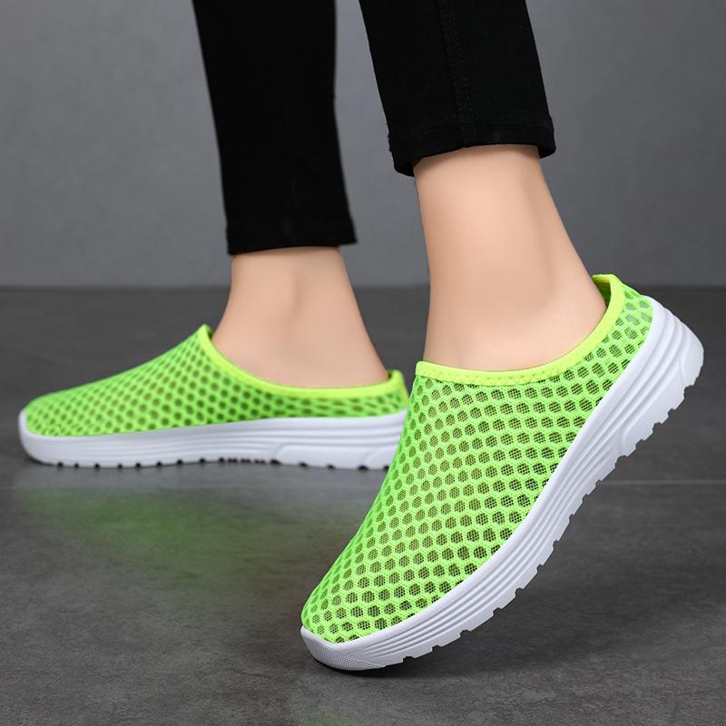 Women's Shoes Summer Cross-border Large Size Half Drag Mesh Breathable Sandals Soft Sole Not Tired Feet Casual Shoes Shallow Mouth Simple Single Shoes